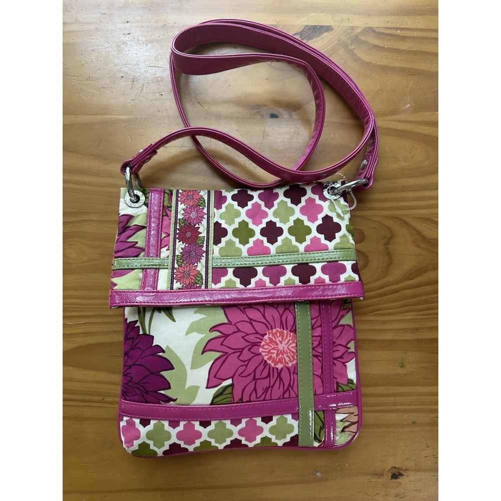 NEW Vera Bradley Flipster Small Pink Green Cross Body Bag Purse Hello Dahlia